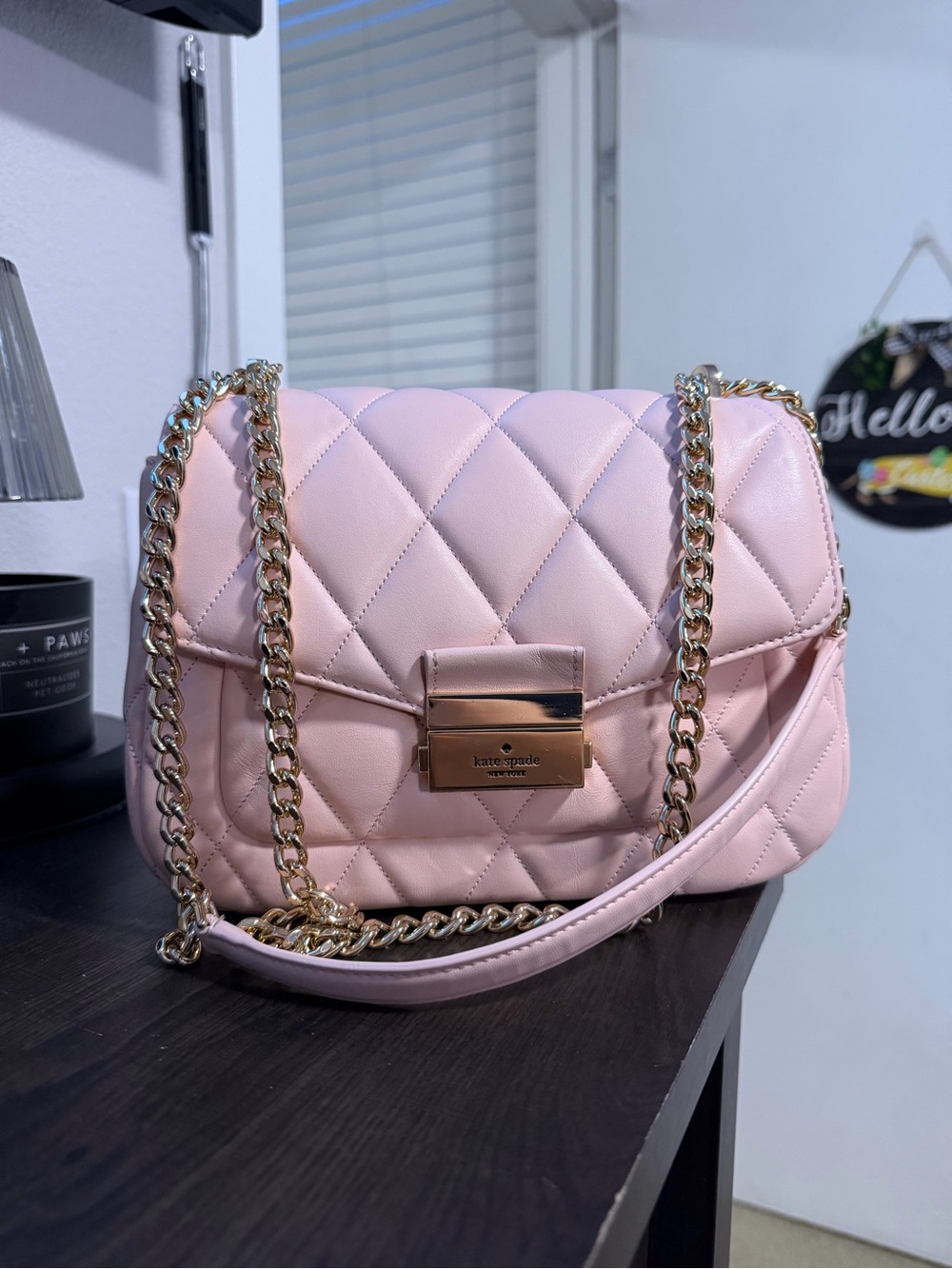 kate spade Quilted Pink Shoulder Bag with Gold Chain 💖
